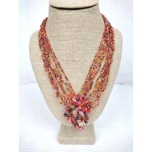 Vintage Dangling Fire and Ice Multi-strand Seed Bead Necklace TRIBAL Handmade